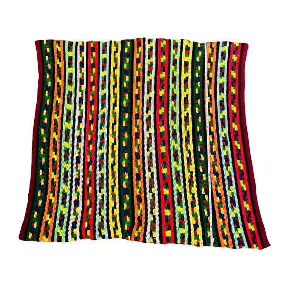 Handmade Afghan Blanket Rainbow Throw Granny Knit Crochet Pride52” X 53”